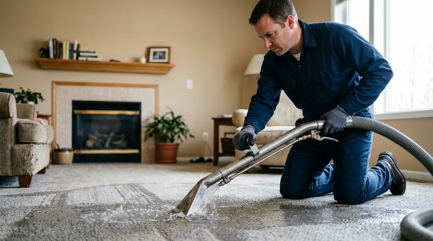 Water damage restoration technician working near Marshall, MO